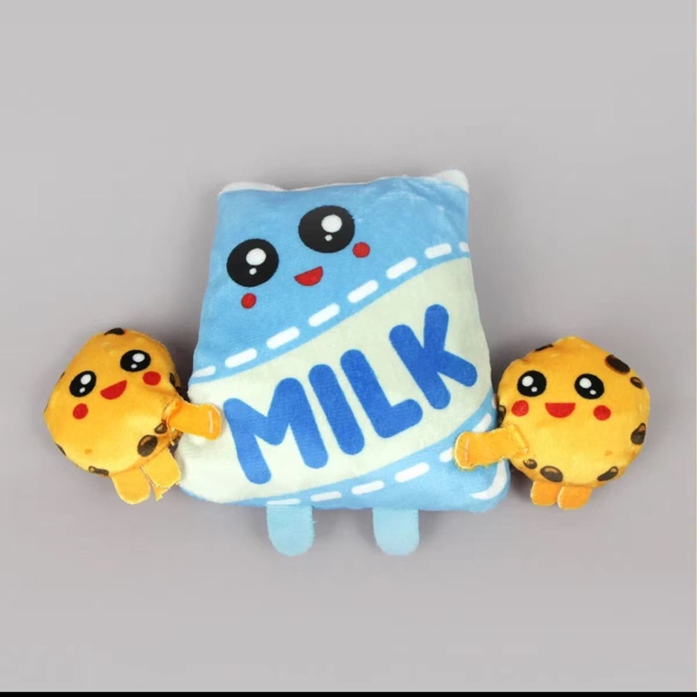Puppy & Cat Squeaky Plush Milk Pattern Interactive Toy